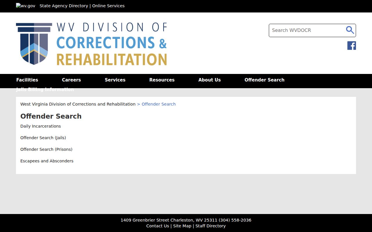 WVDCR custody paths for Logan County arrest and booking records