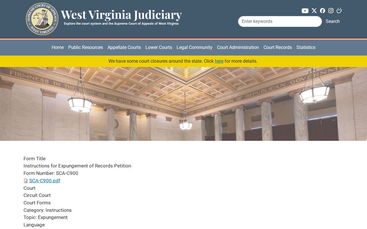 West Virginia Judiciary official expungement forms list